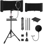 6-Panel Microphone Isolation Shield with Adjustable Stand – Foldable Soundproof Vocal Booth for Recording, Professional Studio Mic Shield Compatible with Blue Yeti and Other Microphones