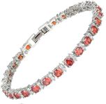 RIZILIA Eternity Tennis Bracelet & Round Cut Red Garnet Color Cubic Zirconia in 18K White Gold Plated, 7 inch