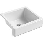KOHLER K-5664-0 Whitehaven Self-Trimming Undermount Single-Bowl Kitchen Sink with Short Apron, 23-1/2 X 21-9/16 x 9-5/8-Inch, White