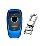 M.JVisun TPU Soft Silicone Case Cover Protector Shell for Mercedes-Benz E Class Smart Car Remote Key Fob Case with Keychain, Glossy Blue - Metal Keychain, For Mercedes-Benz Car Key Fob