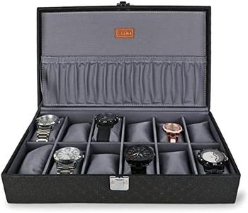 LEDO Men's and Women's Watch Box Organizer Case In 12 Slots of watches In Black color with Gray Velvet