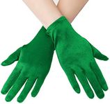 EORUBE Short Opera Satin Gloves for Women Wrist Length Banquet Gloves Tea Party Halloween Costume Gloves (Smooth 8.6" - Green)