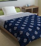 Divine Casa Microfibre Printed Reversible 120 GSM Single Bed Size Quilt Lightweight Comforter Blanket for All Weather (Abstract, Navy Blue and White)