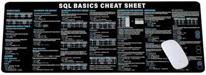 SQL Cheat Sheet Desk Mat for database administrators, analysts, and programmers, Quick Key, Large Anti-Slip Keyboard Pad Mouse Mat KMH