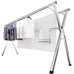 JAUREE 2 Meters Clothes Drying Rack, Drying Rack Clothing Folding Indoor Outdoor, Heavy Duty Stainless Steel Laundry Pole, Foldable Portable Large Clothes Rack Garment Rack with 20 Windproof Hooks