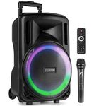 Fenton FT12LED MK2 12-inch Portable PA System with Wireless Mic, Battery Powered Bluetooth Speaker, LED Party Lights, MP3 Player, AUX Input, 700W