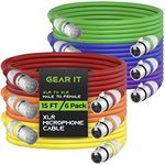 GearIT XLR to XLR Microphone Cable (15 Feet, 6 Pack) XLR Male to Female Mic Cable 3-Pin Balanced Shielded XLR Cable for Mic Mixer, Recording Studio, Podcast - Multi Colored, 15Ft, 6 Pack