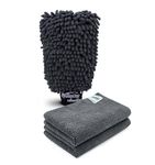 SOFTSPUN Microfiber Single Side 1 Piece Chenille Glove,1700 GSM Grey+20X30cm Cleaning Wipe 2Pcs | Multi-Purpose Super Absorbent and Perfect Wash Cleaning for Bike Auto,Cars Both Interior and Exterior