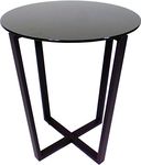 Mango Steam Round Metro Glass End Table/Side Table/for Living Room & Dining Room - Black Top/Black Base