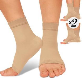 2 Pack Ankle Brace Compression Sleeve 8-15 mmHg Open Toe Сompression Socks for Swelling,Plantar Fasciitis,Sprain,Nano Brace for Women Men Beige S/M