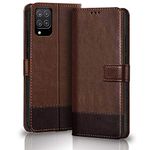 TheGiftKart Dual Color Flip Case Back Cover for Samsung Galaxy M12 / F12 / A12 (Faux Leather | Brown & Coffee)