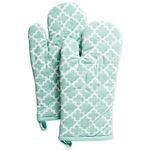 DII Cotton Lattiece Oven Mitts, 13 x 7 Set of 2, Machine Washable and Heat Resistant Baking Glove for Everyday Kitchen Cooking-White