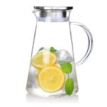 AGARO Elite Borosilicate Water Jug 1.8Ltr, Stainless Steel Air Tight lid,Iced Tea Pitcher, Water Jug, Hot Cold Water, Milk and Juice Beverage Carafes