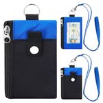 SUNDEE Minimalist Small Wallet with Lanyard, Waterproof ID Case with 2 Zipper Pockets and Key Chain for Men and Women, Tactical Badge Pouch Cards Holder, Coin Purse for Travel Sports-Black+DarkBlue