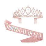 SYGA Birthday Queen Sash & Rhinestone Tiara Kit - 21st 30th Birthday Gifts Birthday Sash for Girl Women Birthday Party Supplies Reusable Party Favour- Rose Gold