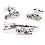 MRCUFF Motorcycle Pair of Cufflinks and Tie Bar Clip with a Presentation Gift Box