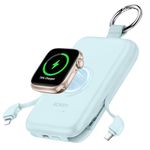 RORRY Portable Charger, 10000mAh PD 20W Fast Charging Portable Charger Power Bank with Built in Cables, Travel Battery Pack for iPhone 15/14/13/12/11 and Apple Watch Ultra/9/8/7/6/5/4/3/2, Blue