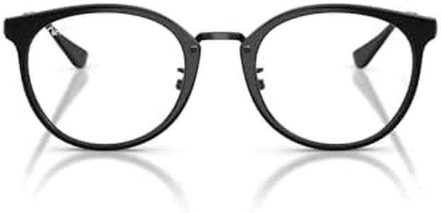 Ray-Ban RX7266D Round Prescription Eyewear Frames, Black/Demo Lens, 49 mm