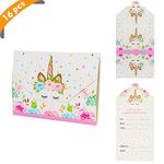 Yiran Unicorn Girls Party Invitations - Pink and Gold Envelopes Style Ready to Write (Pack 16)