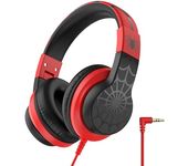 iClever HS19S Kids Headphones, 85dBA Safe Volume Limiter - Over Ear Stereo Headphones for Kids Boys Girls, Foldable 3.5mm Jack Wired Headphone for iPad/Tablet/School/Travel, Black Red