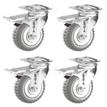 Krevia 3 Inch 360 Degree PU Swivel Caster Wheels | Set Of 4 Heavy Duty Locking Bearing Industrial Casters with Brake | Noise-Free Swivel Plate Caster Wheels for Cart, Furniture, Workbench (Grey)