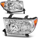 AUTOSAVER88 Headlight Assembly Compatible with 2007 2008 2009 2010 2011 2012 2013 Tundra/ 2008-2017 Sequoia Headlamp Replacement Chrome Housing Amber Reflector Clear Lens