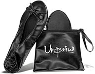 Untssiw Women's Foldable Portable Ballet Flat Roll Up Slipper Shoes with Travel Pouch - Fold Up Ballet Flats for Women - Black,Silver,Gold,Pink, Black, Small