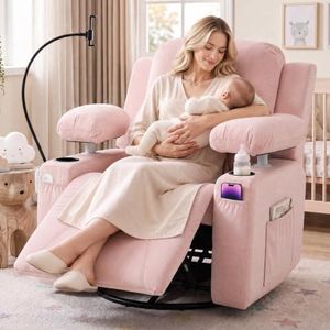 Power Swivel Recliner Chair with Adjustable Armrest, Nursery Rocking Chair