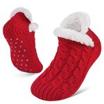 Niorasen Fluffy Slipper Socks Women Men, Valentines Gifts for Her, Warm Bed Socks with Grippers, Thick Cosy Non-Slip Winter Sock, Ladies Girls Women Gift for Christmas, UK 4-9, Red