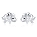 TANGPOET Elephant Earrings 925 Sterling Silver White Gold Small Elephants Stud Earrings Cute Animal Earring Birthday Jewellery Gifts for Girls Kids Children