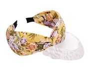 Vogue Hair Accessories Printed Fabric Knot Metal Hairband Headband for Women and Girls (Yellow_Floral)