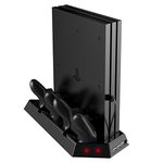 Microware Vertical Stand For PS4 Pro With Cooling Fan, Controller Charging Station For Sony Playstation 4 Pro Game Console, Charger For Dualshock 4 [video game]