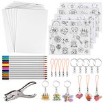 KUUQA 60 Pcs Heat Plastic Sheet Kit，Heat Sheets Creative Pack Include 10 Blank Film Paper and 5 Art Paper with Pattern，Hole Punch, Keychains, Pencils for Kids Craft