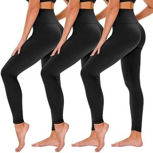 TNNZEET 3 Pack Black Leggings for Women - Tummy Control High Waisted Soft Yoga Pants for Workout