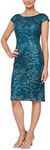 Alex Evenings Women's Petite Short Knee Length Floral Embroidered Cocktail Sheath Dress, Peacock, 16P