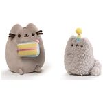 GUND Pusheen and Stormy Birthday Plush Stuffed Animals, Collector Set of 2, Gray