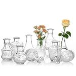 Clear Glass Bud Vase Bulk Set, Glasseam 10Pcs Vintage Crystal Small Mini Flower Decor Vases Antique Decorative Small Opening Short Vase Multi Rustic Aesthetic Wedding Table Centerpiece