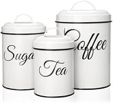 Cibeat Canister Set for Kitchen Counter, Airtight White Vintage Canisters Sets, 3pcs Rustic Farmhouse Kitchen Decor, for Coffee, Flour, Sugar, Tea Storage