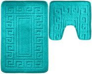 Vingardium Leviosa VL 2 Piece Greek Bath Mat Non Slip and Highly Absorbent Bath Mat 100% Polypropylene Washable Pedestal Bathroom Mat Rug (TEAL)