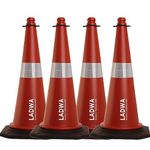 LADWA 4 Pcs 750mm Impact Resistant Road Traffic Safety Cones with Reflective Strips Collar