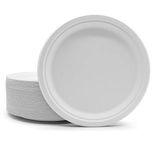 Zuvo Disposable Plates 50 Pack - 100% Compostable White Paper Plates 9 Inch - Biodegradable Plates for Party, BBQ, Picnic Made with Bagasse Paper