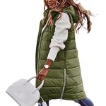 Flovey Womens Long Coat Vest Hood Sleeveless Warm Down Coat With Pockets Quilted Vest Down Jacket Quilted Outdoor Jacket (as1, alpha, s, regular, regular, Army green)