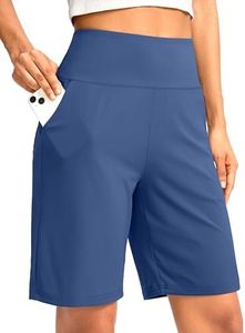 G Gradual Women's Bermuda Long Shorts with Pockets High Waisted Knee Length Shorts for Women Walking Athletic Workout(Blue,XL)