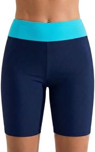 Firpearl Women's Long Swim Shorts UPF50+ Sport Beach Surf Shorts Swimsuit Drawstring Boardshorts Lake Green&Navy US12