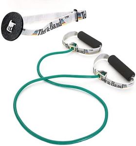TheraBand Professional Latex Resistance Tubing with Handles For Full Body Exercise, Physical Therapy, Lower Pilates, At-Home Workouts, and Rehab, Soft Handles, 48 Inch, Green, Heavy, Intermediate Level 1