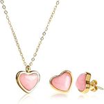 Temoto Valentines Galentiens Day Gifts for Her – Pink Love Earrings and Necklace Set for Women Gift Message Card Friend Gifts for Women Teen Womens Women Sister Daughters