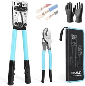 SHALL Battery Cable Wire Lug Crimping Tool Kit for US Copper Lugs AWG 8-1/0, Wire Crimping Tool for Electrical Lug Crimper with Cable Cutter, Heavy Duty Battery Terminal Crimper with Storage Bag