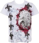 EagleFleur645 Eagle Head and Fleur de Lis Metallic Silver Embossed Men's T-Shirt - White/Small