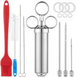 KapStrom Meat Injector Syringe Kit w/ 3 Marinade Flavour Needles, Corrosion-Resistant Stainless Steel 2 oz Capacity BBQ Tool w/Food-Safe Basting & Cleaning Brushes