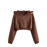 PDKFASHIONS Casual Solid Zip Crop Hoodie for Women's (S, Brown)